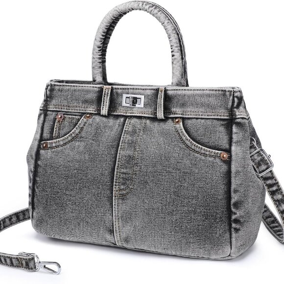 Lightweight Satchel Shoulder Purse for Women with Adjustable Strap - Black Jean - Picture 1 of 6